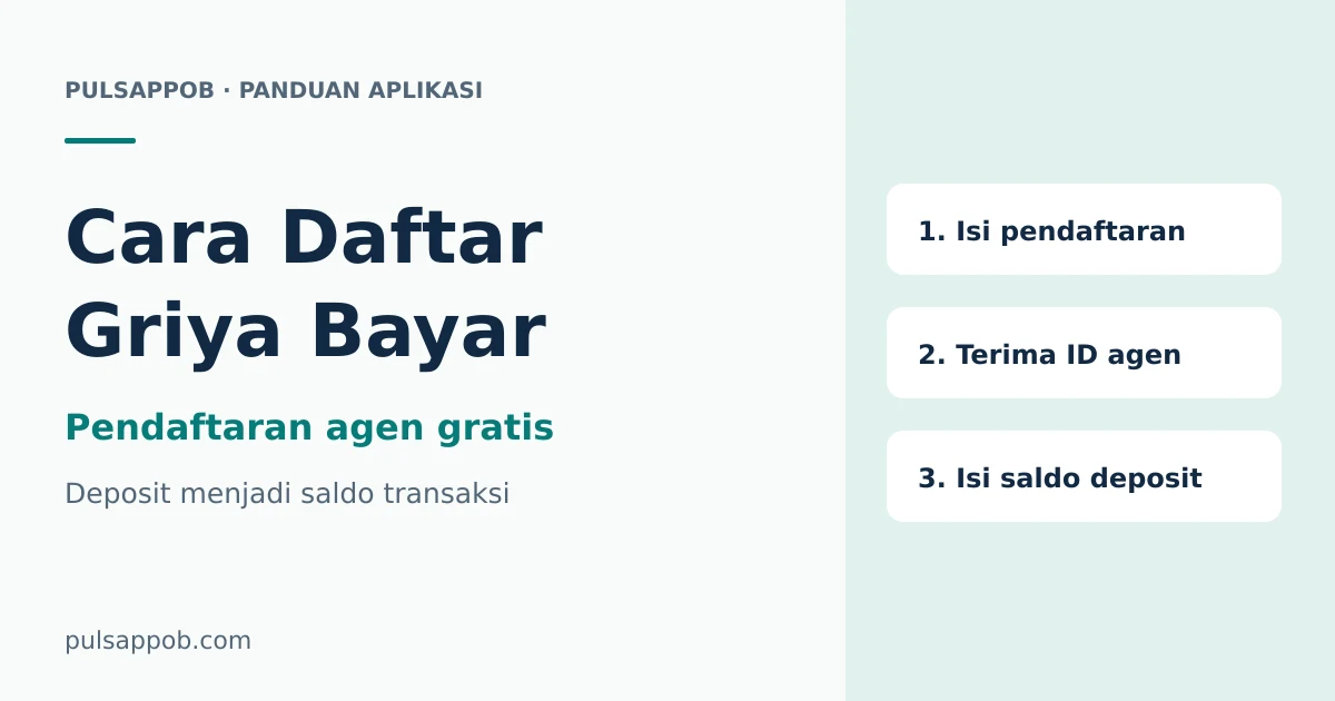 Urutan daftar Griya Bayar: isi pendaftaran, terima ID agen, kemudian isi saldo deposit