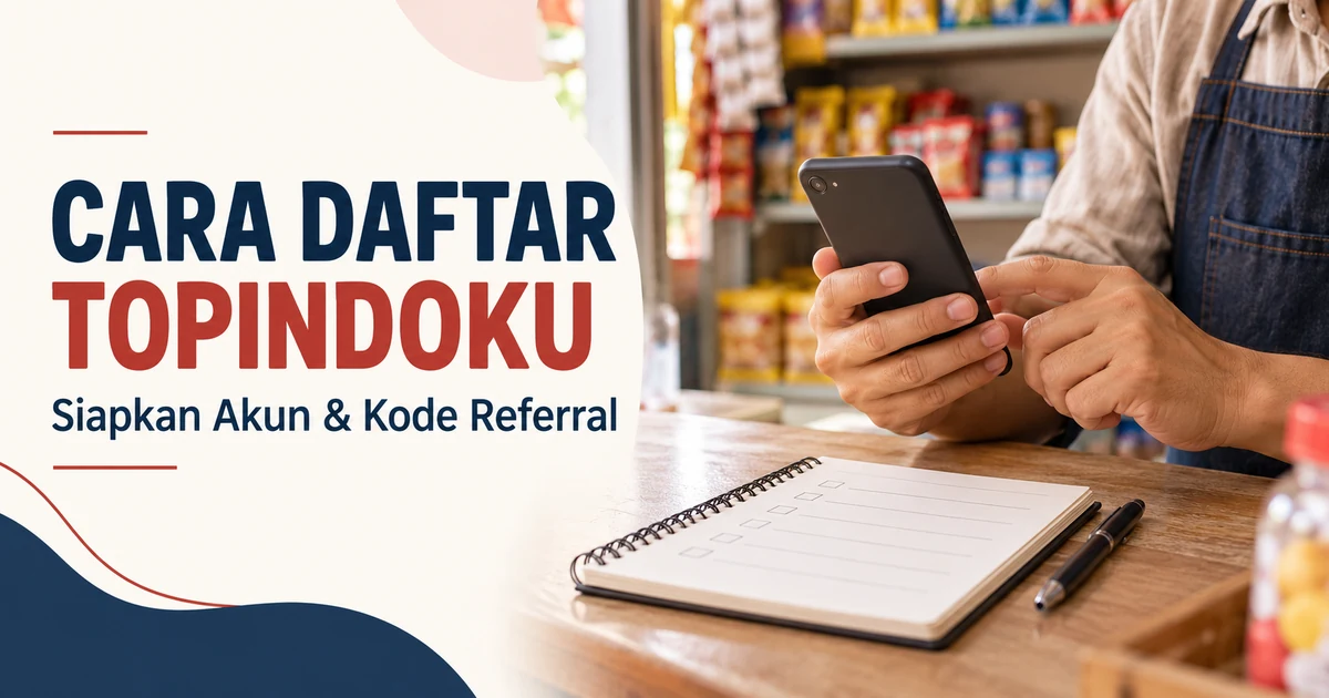 Ilustrasi persiapan akun dan kode referral Topindoku di meja warung